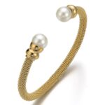Open Bangle Bracelet με Λευκή Πέρλα