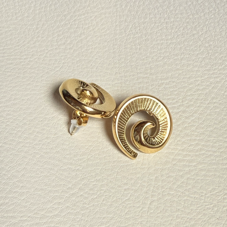 Gold Spiral Stud Earrings - Image 3