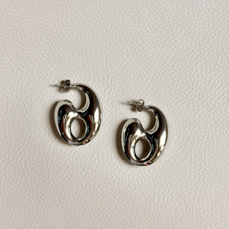 Contemporary Metal Earrings – Abstract Loop Design - Image 2