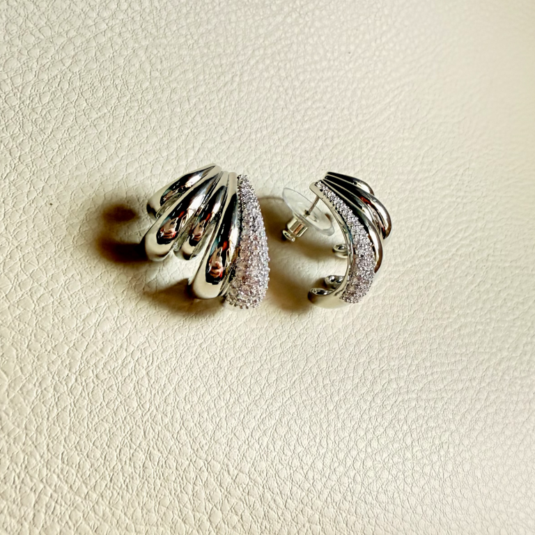 Luxury Silver Spiral Hoop Stud Earrings - Image 4