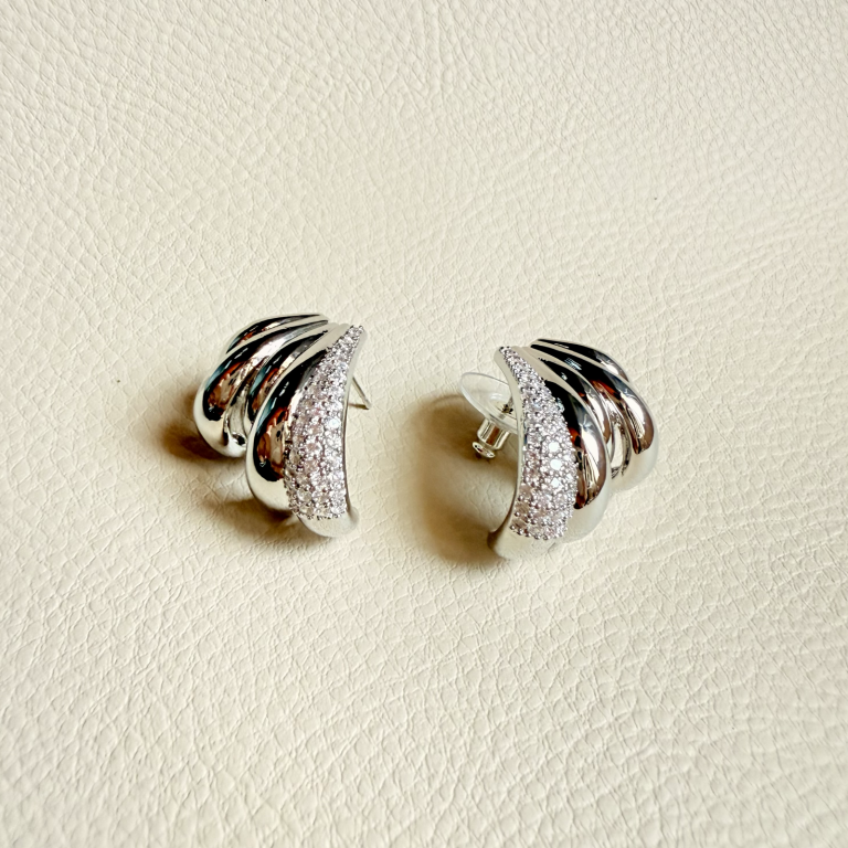 Luxury Silver Spiral Hoop Stud Earrings - Image 5