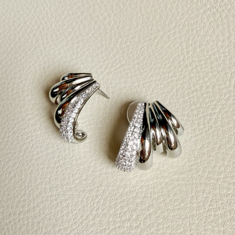 Luxury Silver Spiral Hoop Stud Earrings - Image 6